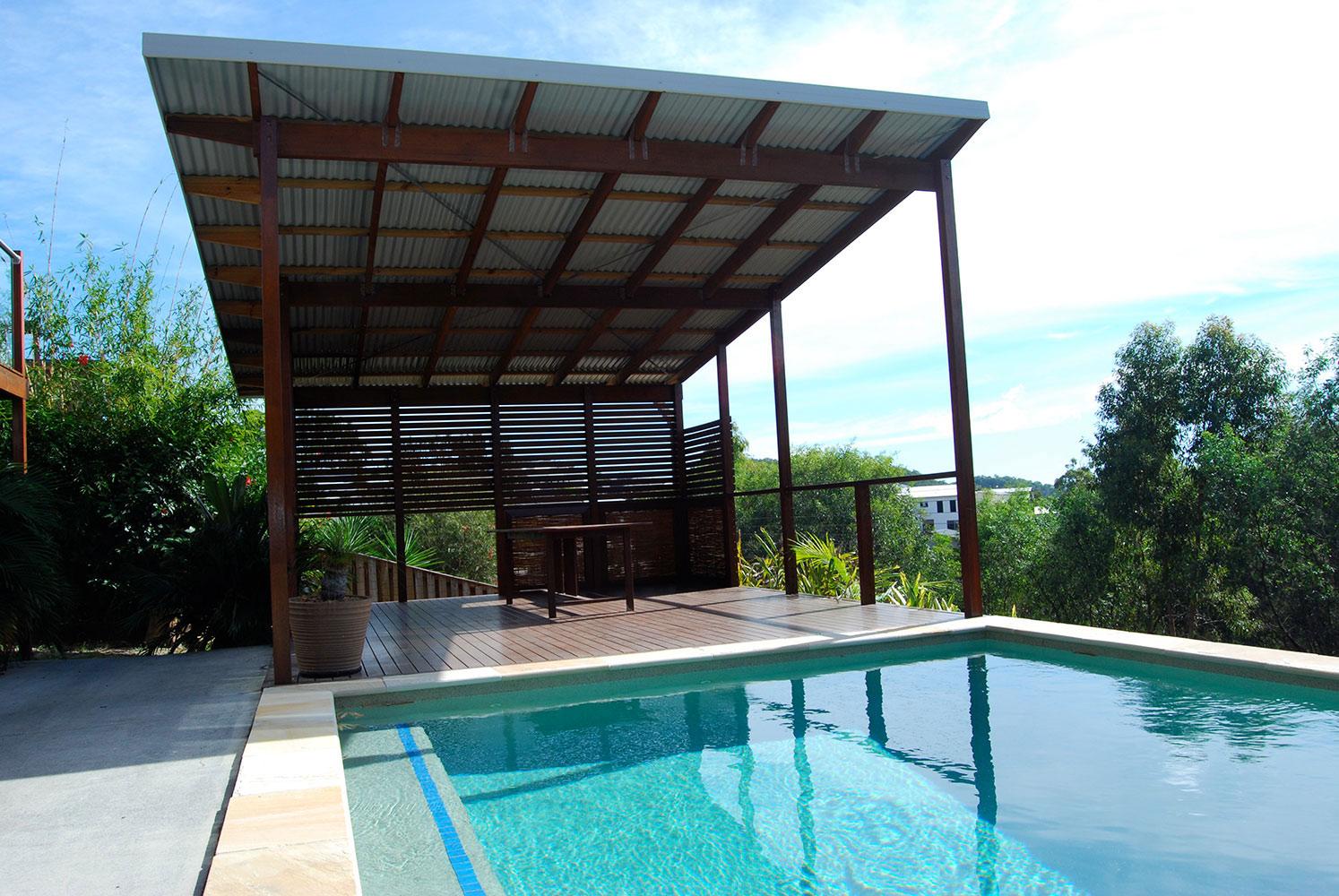 Pool Decking and single skin gazebo patio roofing Brisbane - DeKing Decks